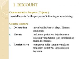 1 RECOUNT Communicative Purpose Tujuan to retell events