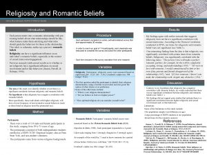 Religiosity and Romantic Beliefs Ginia Moorehead HDFS 312