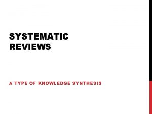 SYSTEMATIC REVIEWS A TYPE OF KNOWLEDGE SYNTHESIS KNOWLEDGE