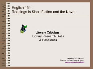 English 151 Readings in Short Fiction and the