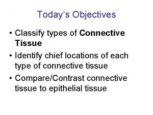 Todays Objectives Classify types of Connective Tissue Identify