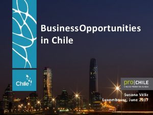 Business Opportunities in Chile Susana Vliz Luxembourg June