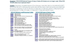 Question ICD9 CM External Cause of Injury Codes