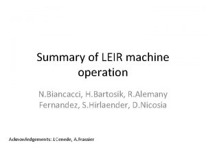 Summary of LEIR machine operation N Biancacci H