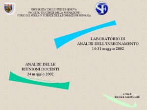 UNIVERSITA DEGLI STUDI DI GENOVA FACOLTA DI SCIENZE