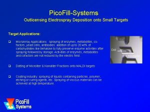 Pico FillSystems Outlicensing Electrospray Deposition onto Small Targets