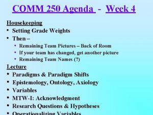 COMM 250 Agenda Week 4 Housekeeping Setting Grade