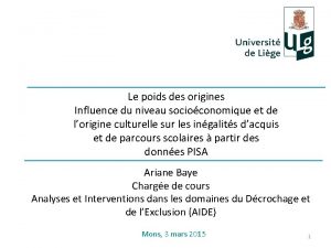 Le poids des origines Influence du niveau socioconomique