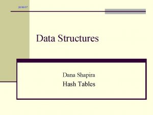 260607 Data Structures Dana Shapira Hash Tables Element