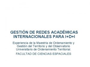 GESTIN DE REDES ACADMICAS INTERNACIONALES PARA IDI Experiencia