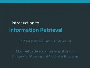 Introduction to Information Retrieval Ch 2 Term Vocabulary