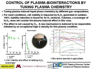 CONTROL OF PLASMABIOINTERACTIONS BY TUNING PLASMA CHEMISTRY Tuning