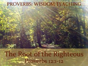 PROVERBS WISDOM TEACHING The Root of the Righteous