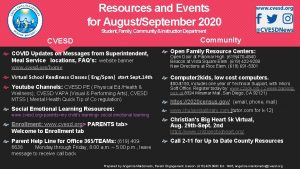 Resources and Events for AugustSeptember 2020 Student Family