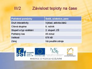 III2 Zvislost teploty na ase Potebn pomcky Seit