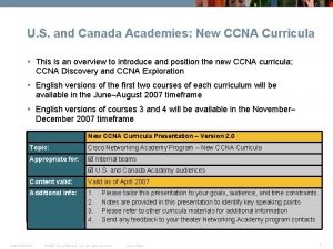 U S and Canada Academies New CCNA Curricula