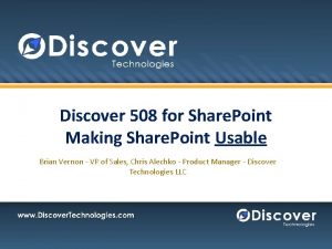 Discover 508 for Share Point Making Share Point