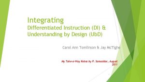 Integrating Differentiated Instruction DI Understanding by Design Ub