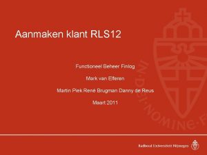 Aanmaken klant RLS 12 Functioneel Beheer Finlog Mark