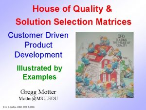 House of Quality Solution Selection Matrices Customer Driven