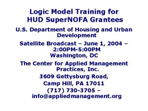 Logic Model Training for HUD Super NOFA Grantees