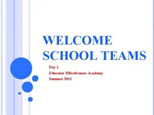 WELCOME SCHOOL TEAMS Day 1 Educator Effectiveness Academy