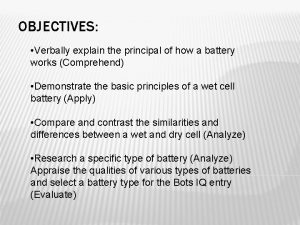 OBJECTIVES Verbally explain the principal of how a