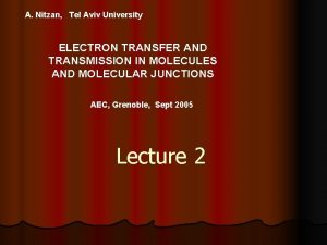 A Nitzan Tel Aviv University ELECTRON TRANSFER AND