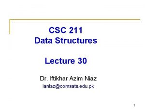 CSC 211 Data Structures Lecture 30 Dr Iftikhar