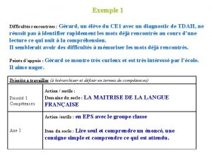 Exemple 1 Difficults rencontres Grard un lve du