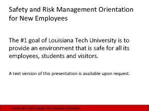 Safety and Risk Management Orientation for New Employees