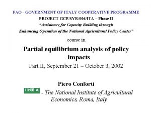 FAO GOVERNMENT OF ITALY COOPERATIVE PROGRAMME PROJECT GCPSYR006ITA