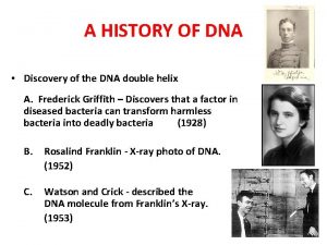 A HISTORY OF DNA Discovery of the DNA