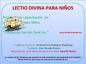 LECTIO DIVINA PARA NIOS Programa de capacitacin de