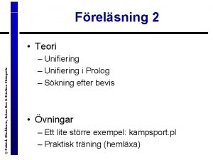 Frelsning 2 Patrick Blackburn Johan Bos Kristina Striegnitz