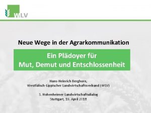 Neue Wege in der Agrarkommunikation Ein Pldoyer fr