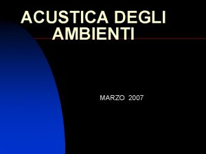 ACUSTICA DEGLI AMBIENTI MARZO 2007 Argomenti della discussione