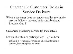 Chapter 13 Customers Roles in Service Delivery When