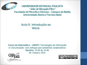 UNIVERSIDADE ESTADUAL PAULISTA Jlio de Mesquita Filho Faculdade