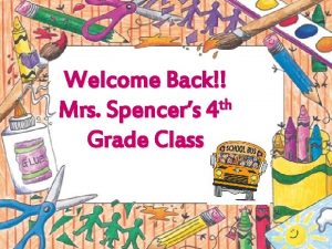 Welcome Back th Mrs Spencers 4 Grade Class