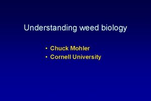 Understanding weed biology Chuck Mohler Cornell University Outline