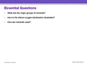 Essential Questions What are the major groups of