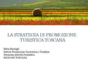 LA STRATEGIA DI PROMOZIONE TURISTICA TOSCANA Silvia Burzagli