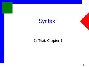 Syntax In Text Chapter 3 1 Outline Syntax