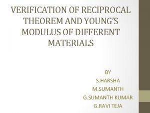 VERIFICATION OF RECIPROCAL THEOREM AND YOUNGS MODULUS OF