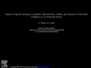 Impact of Age at Calving on Lactation Reproduction