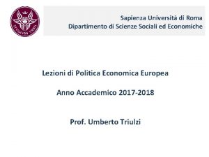 Sapienza Universit di Roma Dipartimento di Scienze Sociali