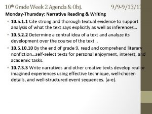 10 th Grade Week 2 Agenda Obj 99