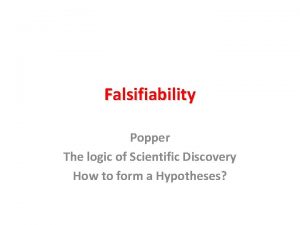 Falsifiability Popper The logic of Scientific Discovery How