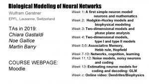 Biological Modeling of Neural Networks Wulfram Gerstner EPFL